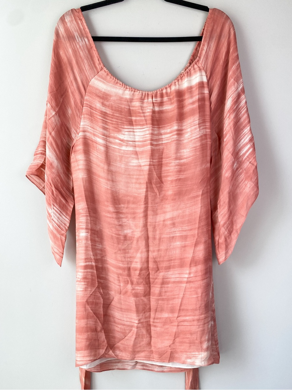 Alice + Olivia Womens Silk Mini Dress S Pink Beach Wide Sleeve Belted Watercolor